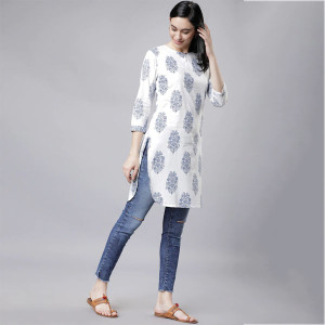 White & Blue Printed Tunic